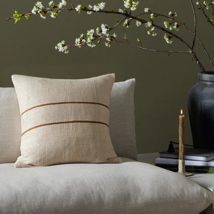 Handwoven Merido Pillow by Four Hands in beige cotton, off white canvas, black cotton. Made from 100% cotton in a unique style.