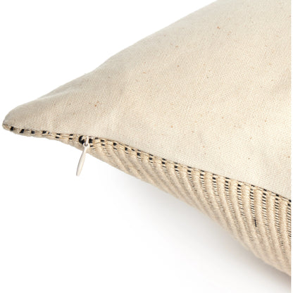Handwoven Beige Merido Pillow by Four Hands in off white canvas, black cotton, beige cotton. Made from 100% cotton in a transitional style.