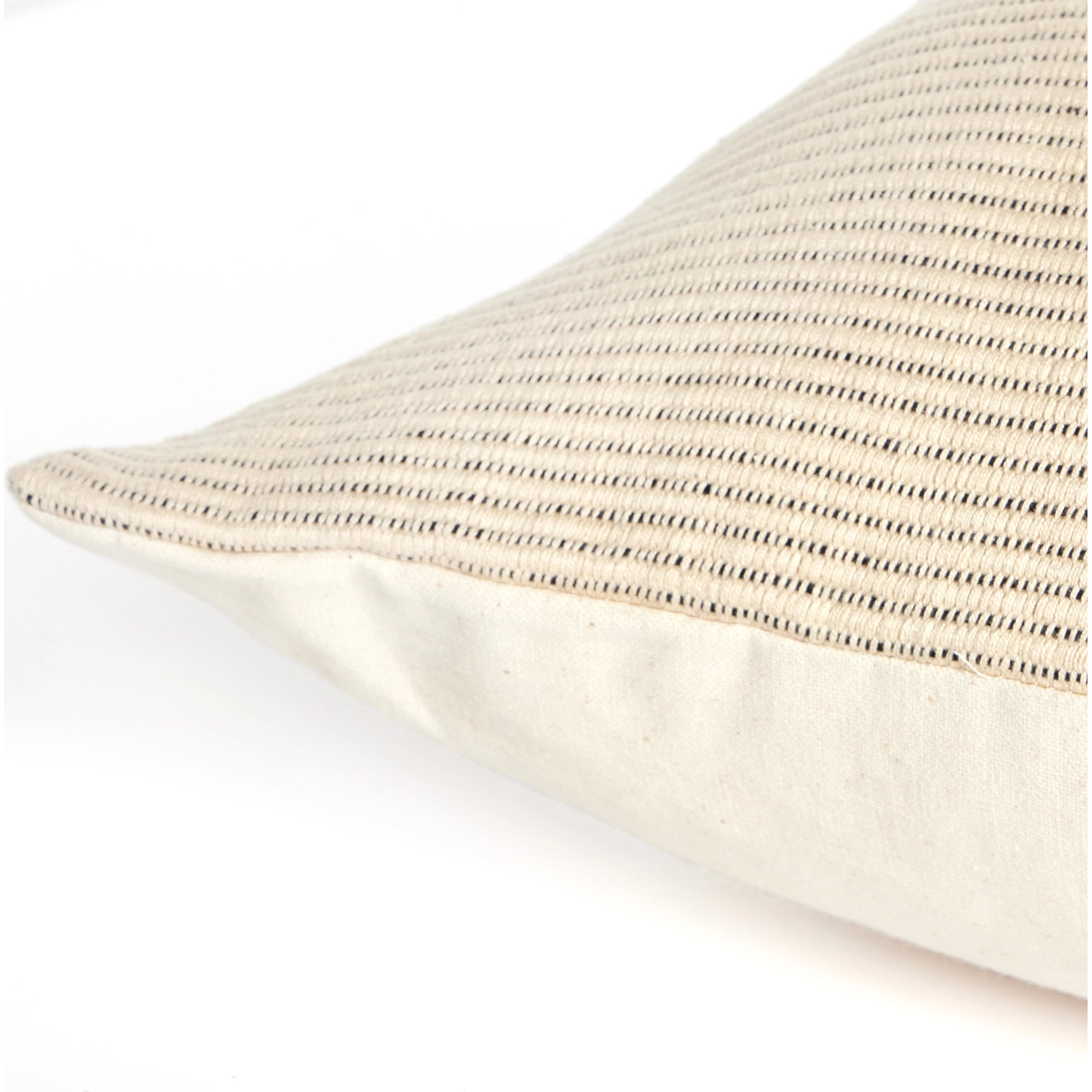 Handwoven Beige Merido Pillow by Four Hands in off white canvas, black cotton, beige cotton. Made from 100% cotton in a transitional style.
