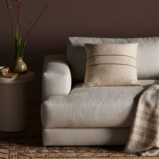 Handwoven Beige Merido Pillow by Four Hands in off white canvas, black cotton, beige cotton. Made from 100% cotton in a transitional style.