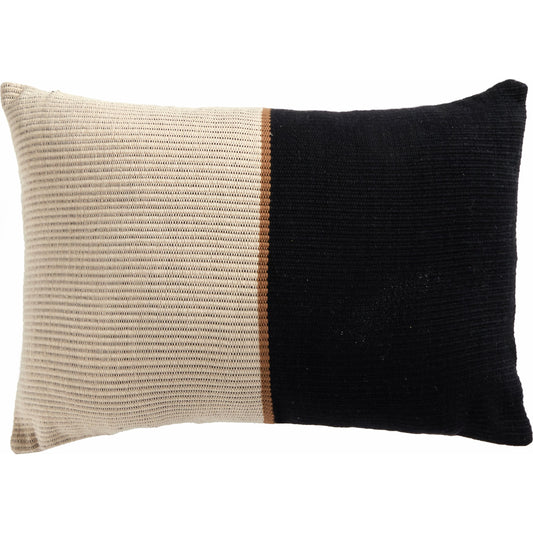 Handwoven Black Merido Pillow by Four Hands in off white canvas, black cotton, khaki cotton. Made from 100% cotton in a unique style.