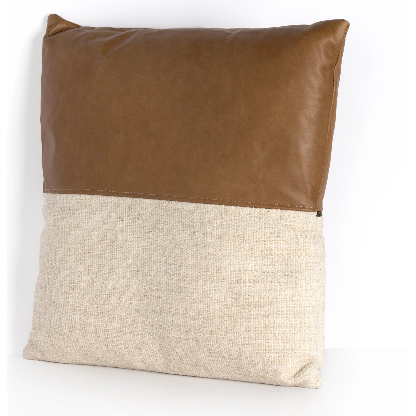 003 SI-1977474 | Additional Silo | Leather and Linen Block Pillow by Four Hands in thames cream, sonoma butterscotch. Made from 66% polyester, 19% acrylic, 15% flax, linen, top grain leather, down alternative fiber in a transitional style.