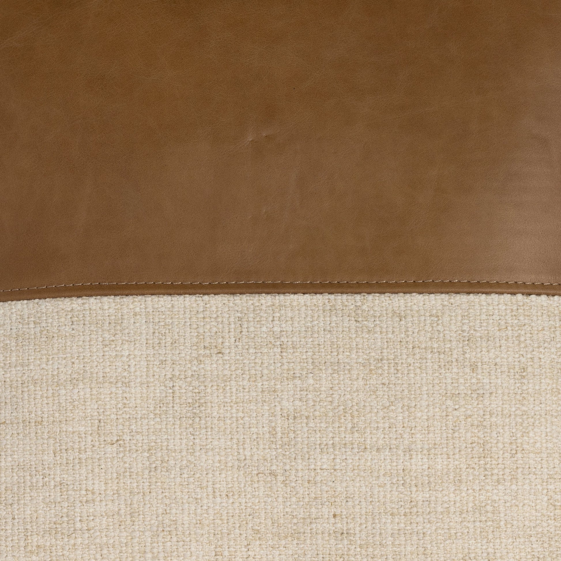 Leather and Linen Block Pillow by Four Hands in thames cream, sonoma butterscotch. Made from 66% polyester, 19% acrylic, 15% flax, linen, top grain leather, down alternative fiber in a transitional style.