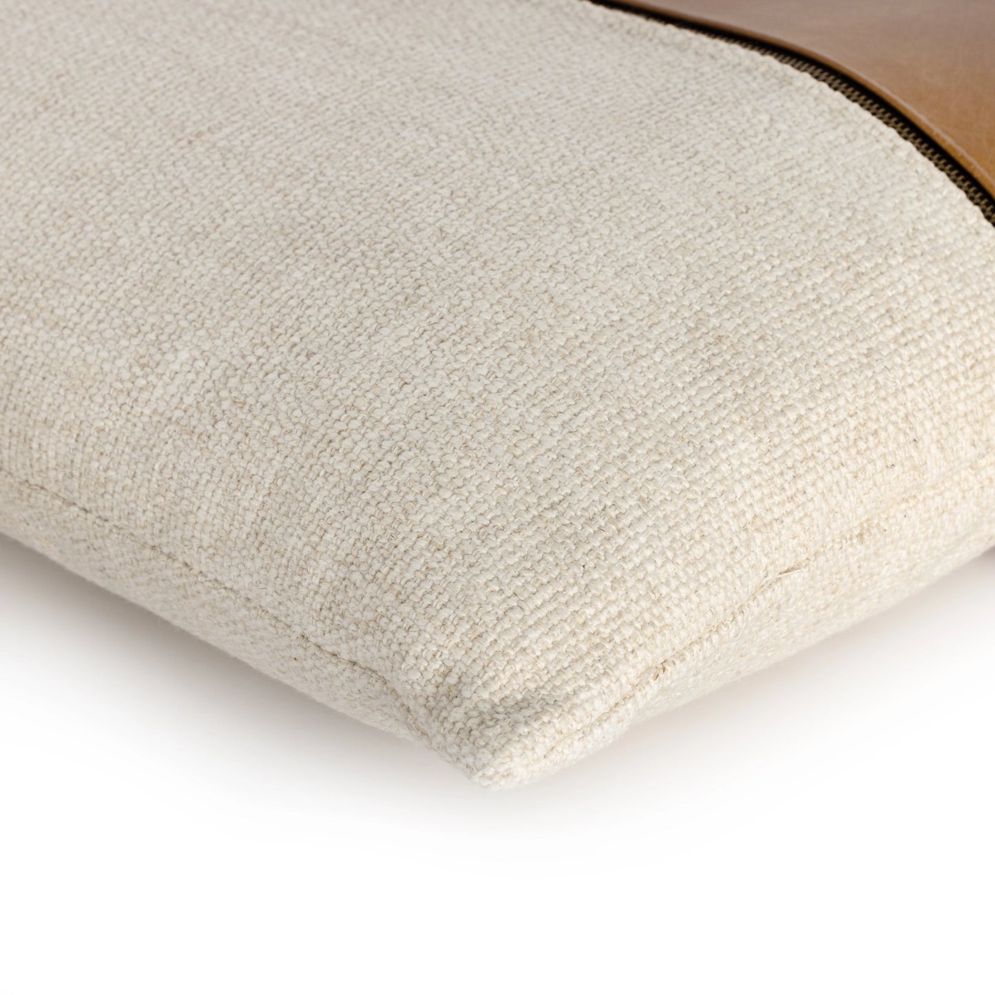 006 SI-1977474 | Additional Silo | Leather and Linen Block Pillow by Four Hands in thames cream, sonoma butterscotch. Made from 66% polyester, 19% acrylic, 15% flax, linen, top grain leather, down alternative fiber in a transitional style.
