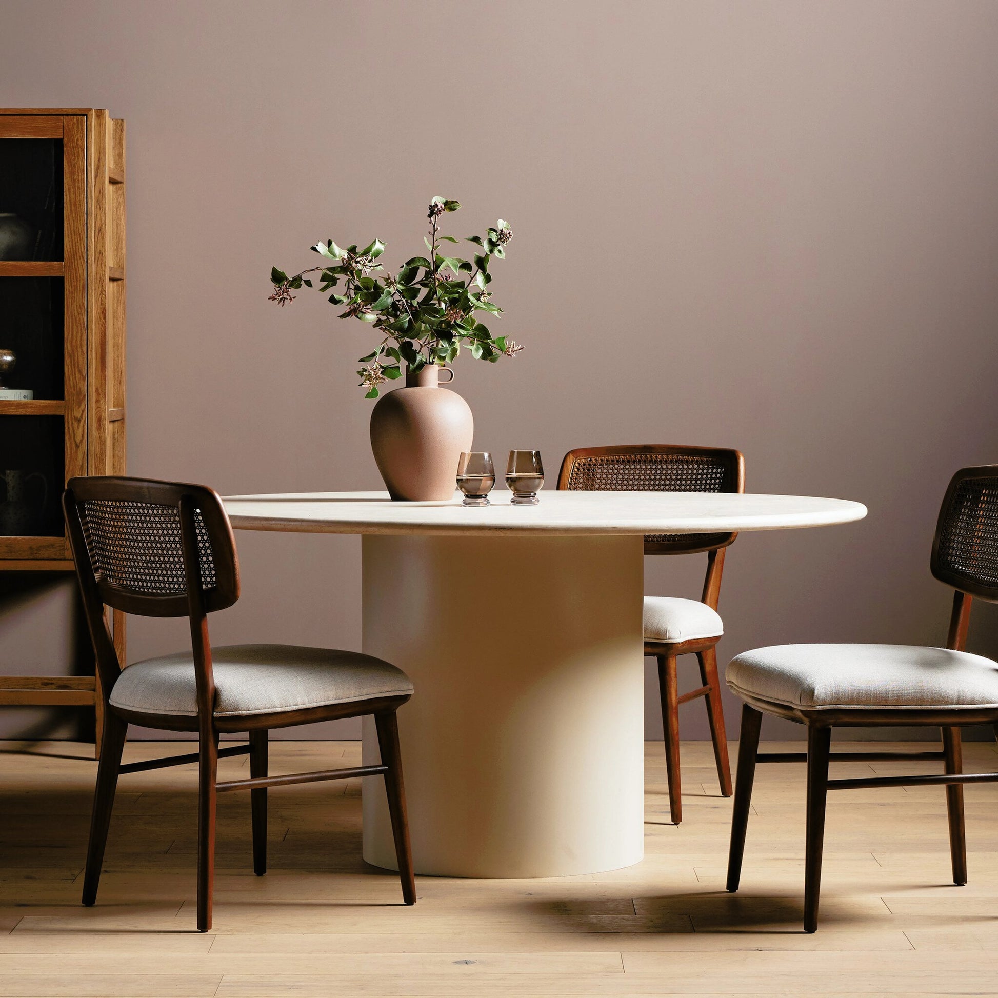 Belle Round Dining Table by Four Hands. Made from solid marble, iron in a modern style.