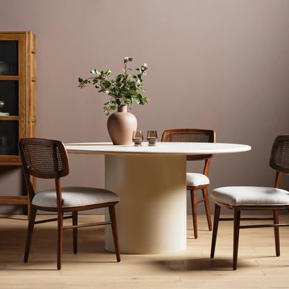 Belle Round Dining Table by Four Hands. Made from solid marble, iron in a modern style.