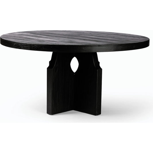 Allandale Round Dining Table by Four Hands. Made from solid reclaimed elm, poplar eucalyptus plywood in a modern style.