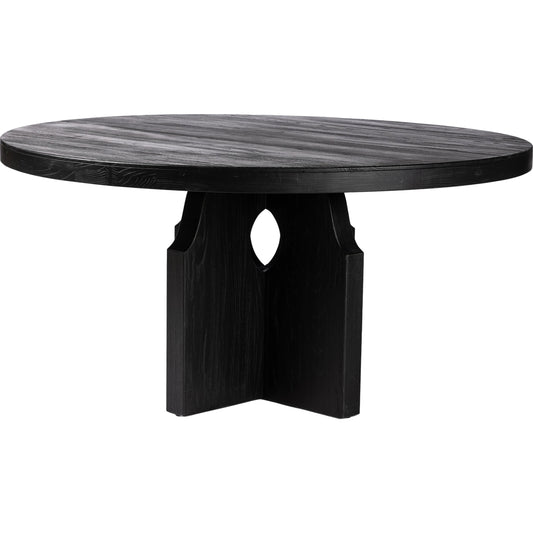 Allandale Round Dining Table by Four Hands. Made from solid reclaimed elm, poplar eucalyptus plywood in a modern style.