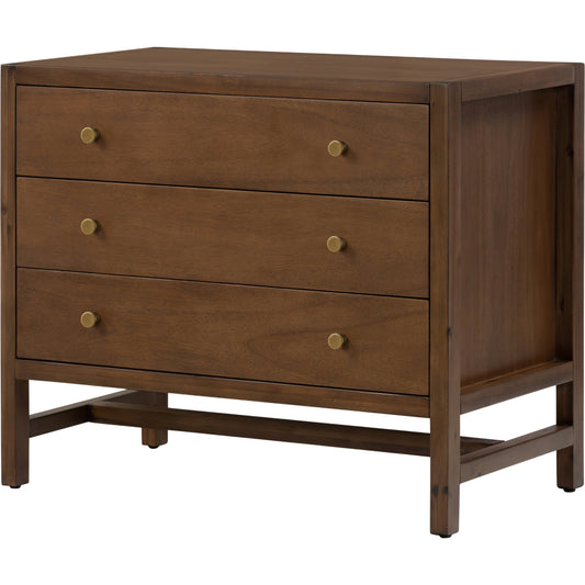 Sullivan Nightstand by Four Hands in saddle tan veneer, saddle tan, golden brass. Made from unique in a modern style.