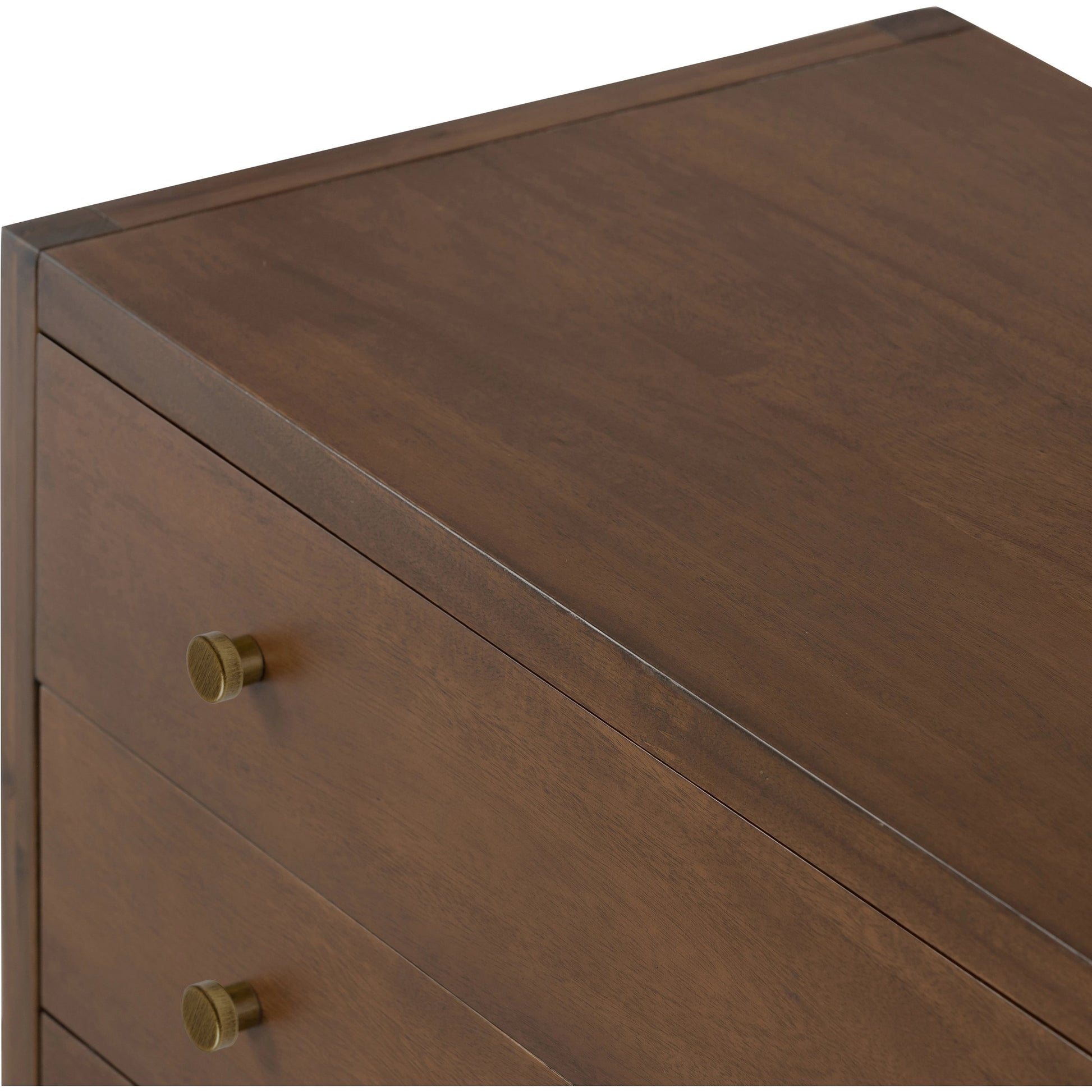 Sullivan Nightstand by Four Hands in saddle tan veneer, saddle tan, golden brass. Made from solid acacia, thin acacia veneer in a modern style.