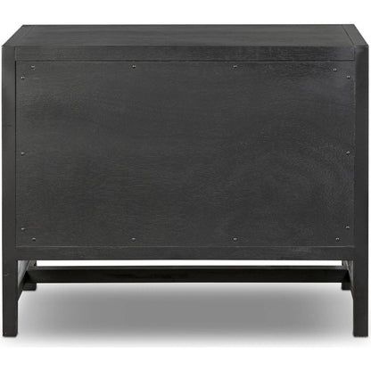 Sullivan Nightstand by Four Hands in saddle tan veneer, saddle tan, golden brass. Made from unique in a modern style.