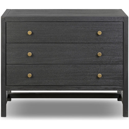 Sullivan Nightstand by Four Hands in saddle tan veneer, saddle tan, golden brass. Made from unique in a modern style.