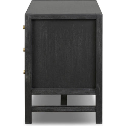 Sullivan Nightstand by Four Hands in saddle tan veneer, saddle tan, golden brass. Made from unique in a modern style.