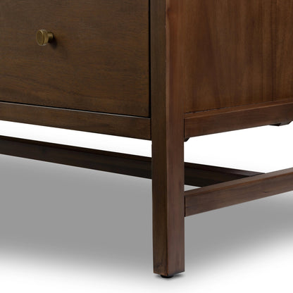 Sullivan 10 Drawer Dresser by Four Hands in saddle tan. Made from solid acacia, thin acacia veneer in a modern style.