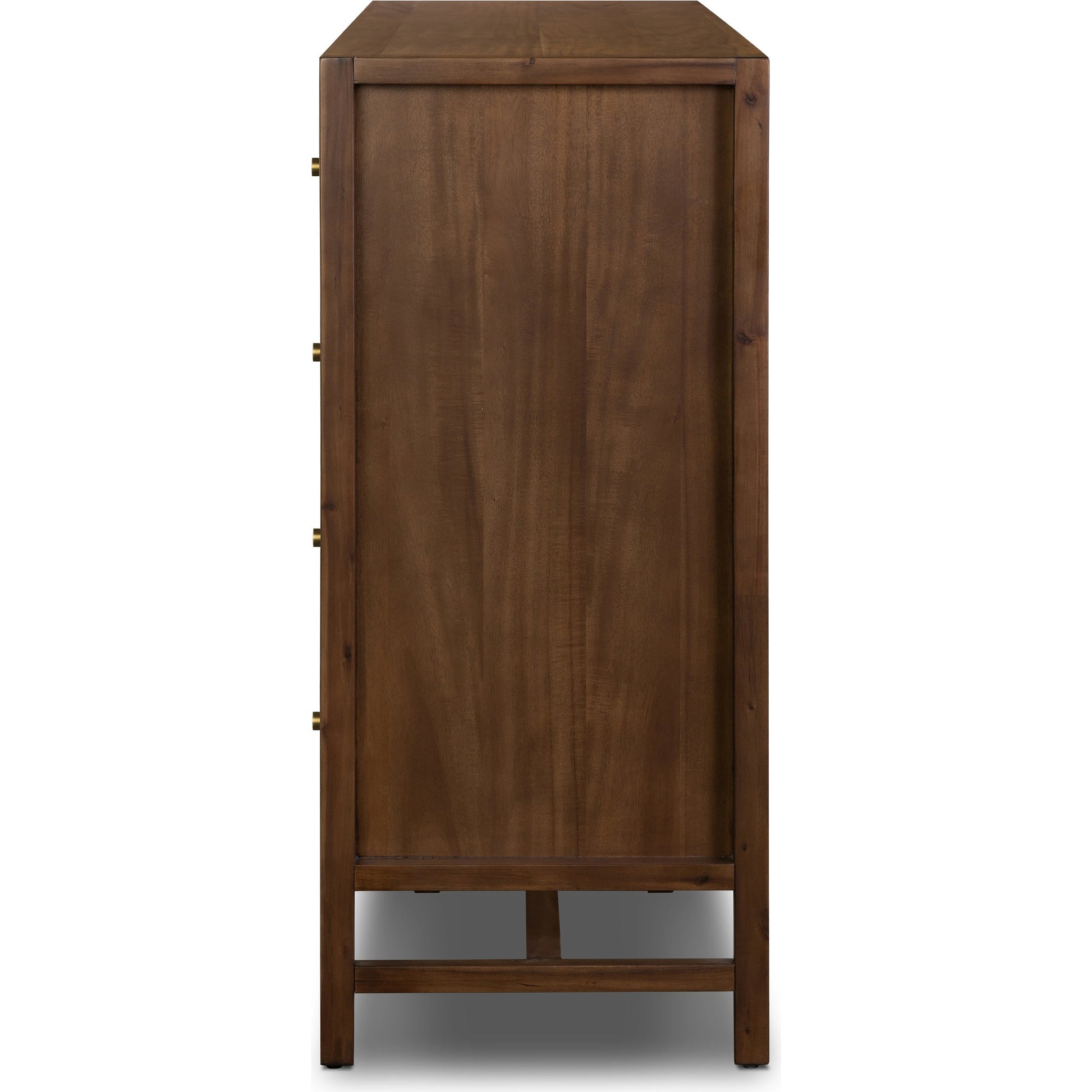 Sullivan 10 Drawer Dresser by Four Hands in saddle tan. Made from solid acacia, thin acacia veneer in a modern style.