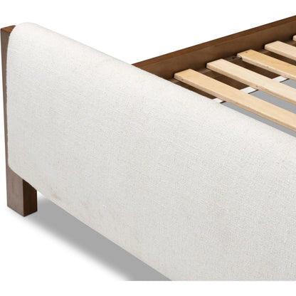 Willem Bed by Four Hands in omari natural, saddle tan oak, saddle tan oak veneer. Made from 79% polyester, 16% viscose (rayon), 5% flax/linen, solid oak, oak veneer in a modern style.