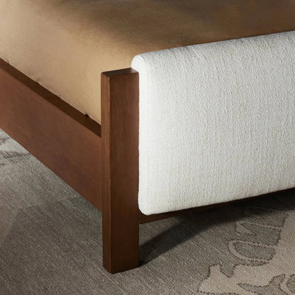 Willem Bed by Four Hands in omari natural, saddle tan oak, saddle tan oak veneer. Made from 79% polyester, 16% viscose (rayon), 5% flax/linen, solid oak, oak veneer in a modern style.