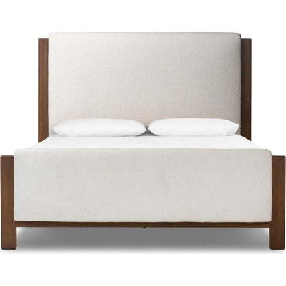 Willem Bed by Four Hands in omari natural, saddle tan oak, saddle tan oak veneer. Made from 79% polyester, 16% viscose (rayon), 5% flax/linen, solid oak, oak veneer in a modern style.