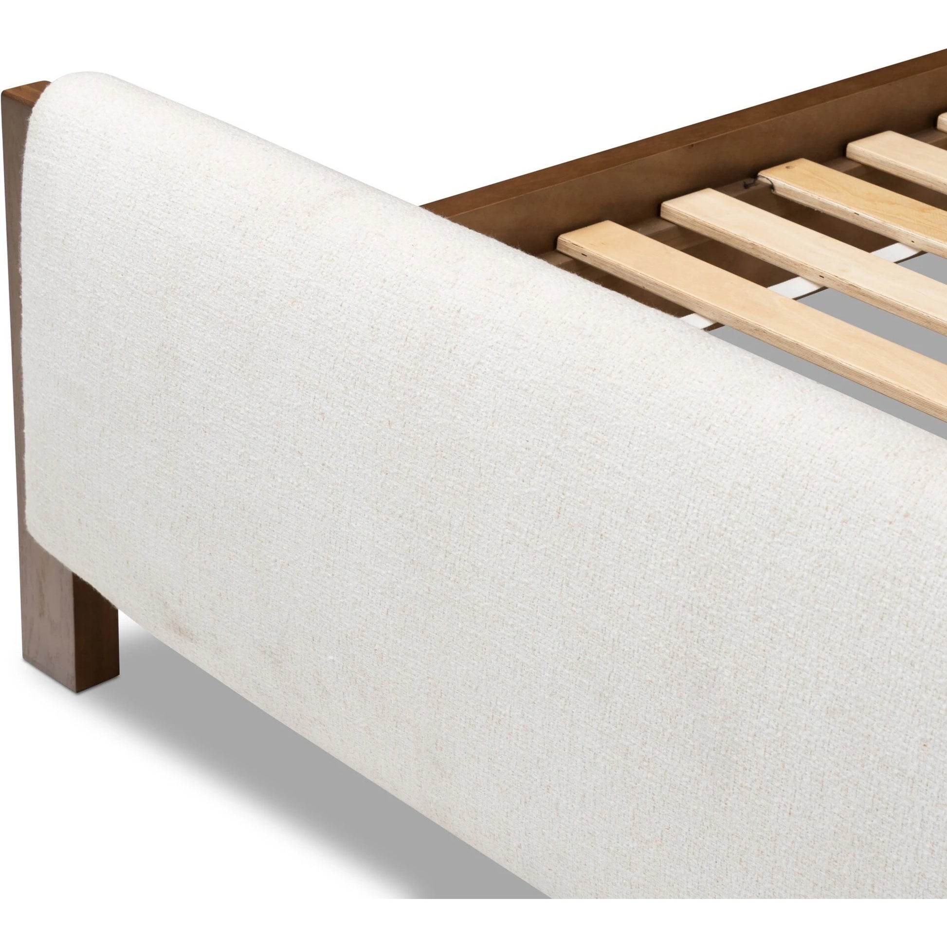 Willem Bed by Four Hands in omari natural, saddle tan oak, saddle tan oak veneer. Made from 79% polyester, 16% viscose (rayon), 5% flax/linen, solid oak, oak veneer in a modern style.