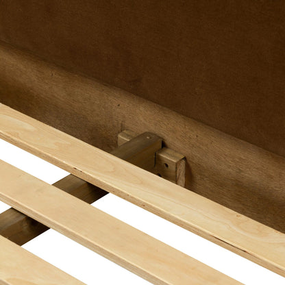 Willem Bed by Four Hands in omari natural, saddle tan oak, saddle tan oak veneer. Made from 79% polyester, 16% viscose (rayon), 5% flax/linen, solid oak, oak veneer in a modern style.