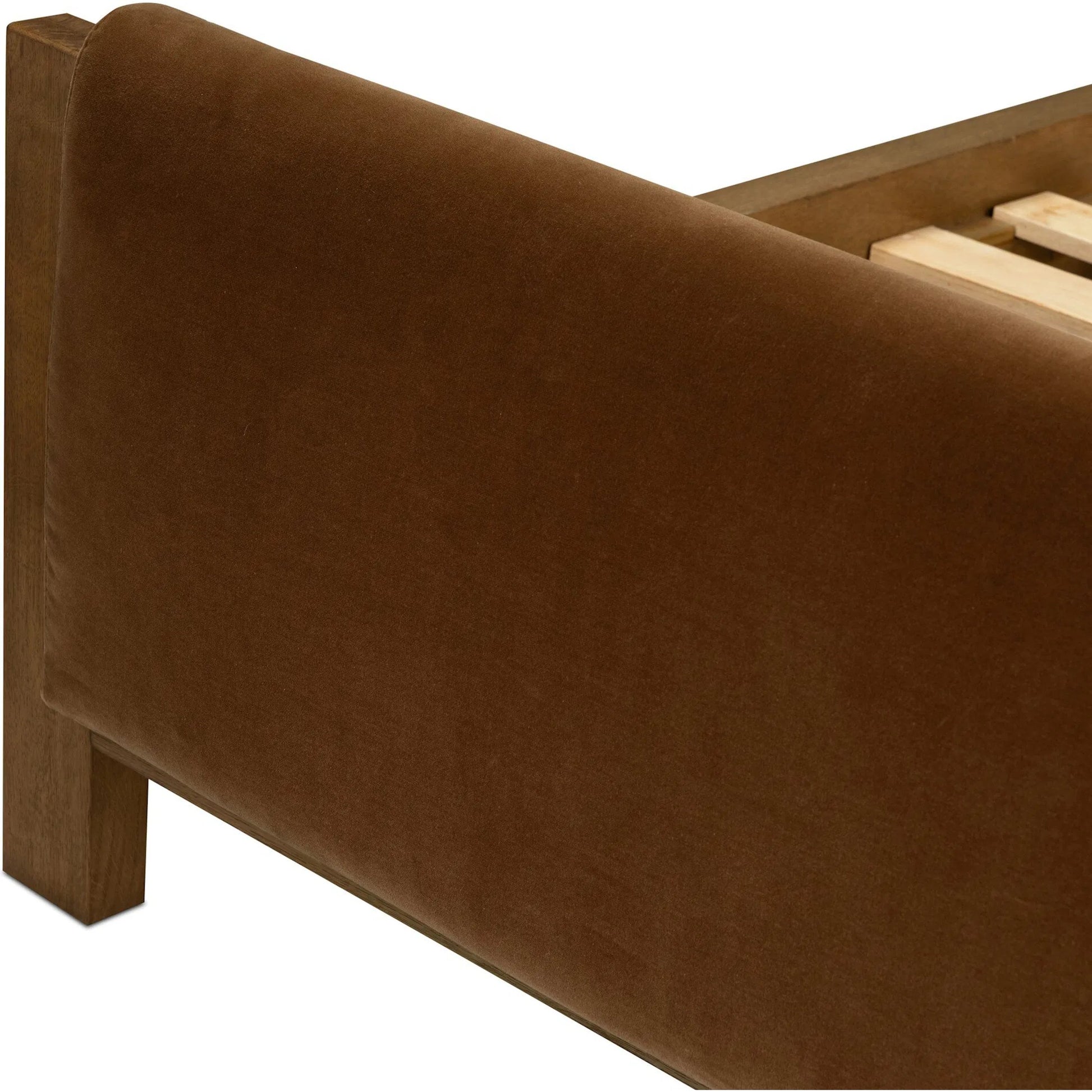 Willem Bed by Four Hands in omari natural, saddle tan oak, saddle tan oak veneer. Made from 79% polyester, 16% viscose (rayon), 5% flax/linen, solid oak, oak veneer in a modern style.