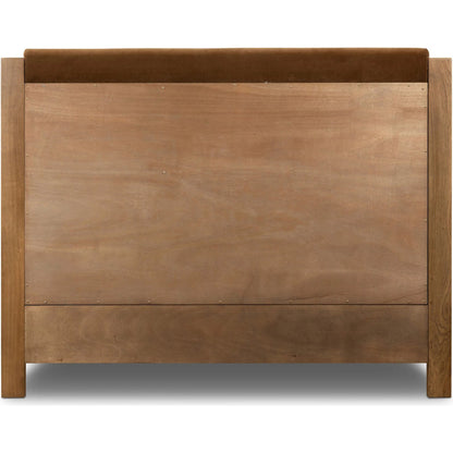 Willem Bed by Four Hands in omari natural, saddle tan oak, saddle tan oak veneer. Made from 79% polyester, 16% viscose (rayon), 5% flax/linen, solid oak, oak veneer in a modern style.