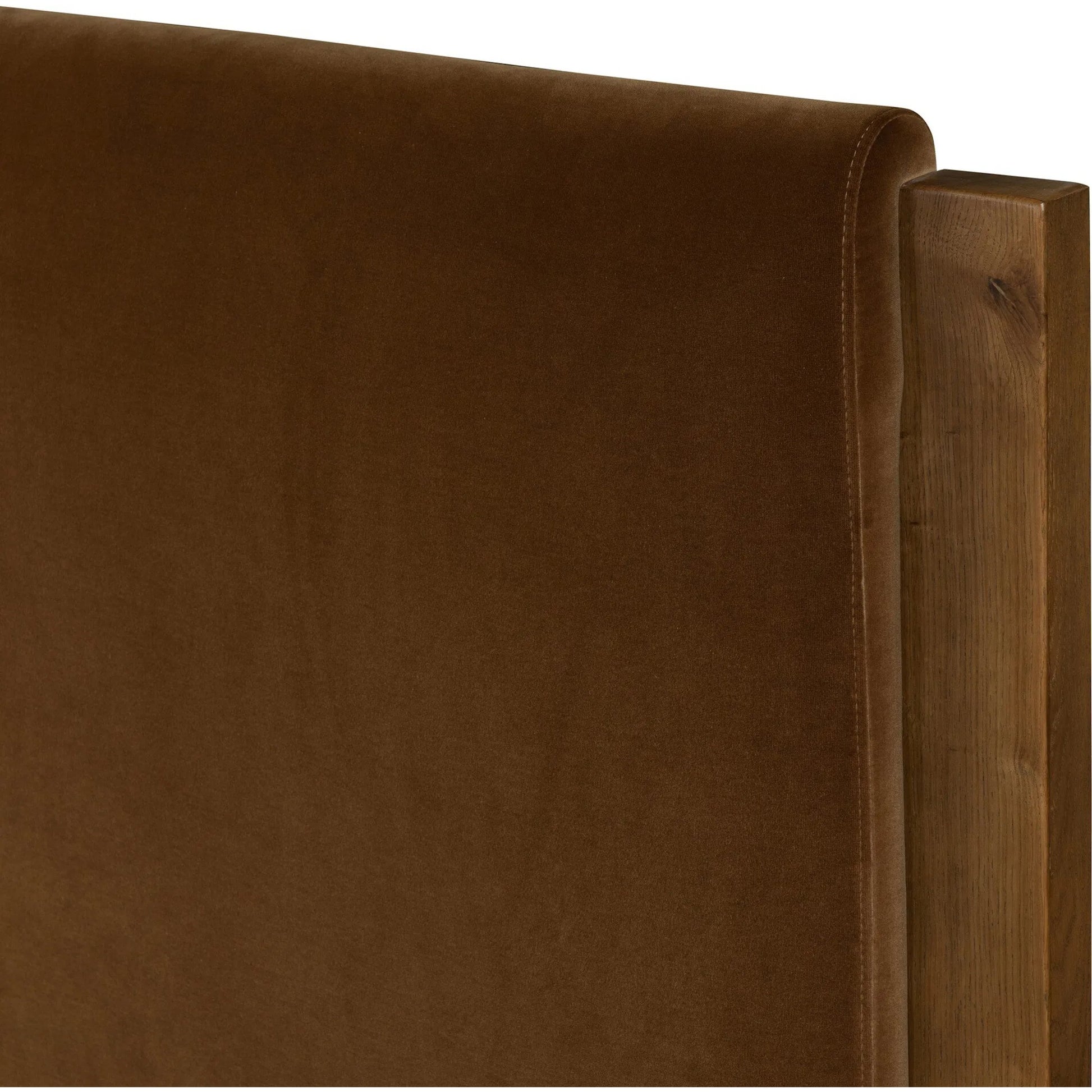 Willem Bed by Four Hands in omari natural, saddle tan oak, saddle tan oak veneer. Made from 79% polyester, 16% viscose (rayon), 5% flax/linen, solid oak, oak veneer in a modern style.