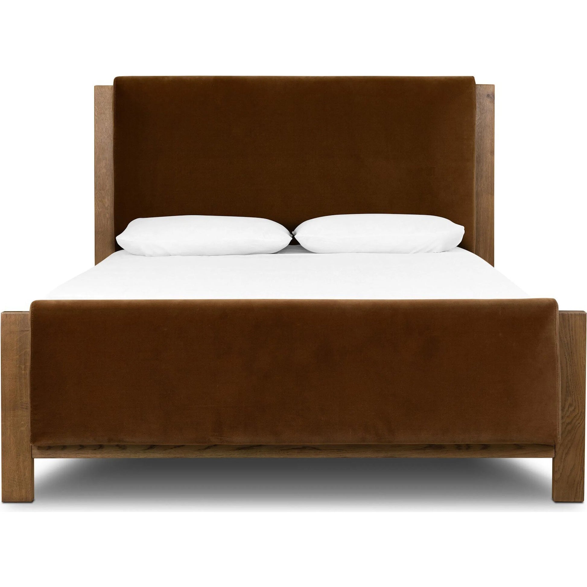 Willem Bed by Four Hands in omari natural, saddle tan oak, saddle tan oak veneer. Made from 79% polyester, 16% viscose (rayon), 5% flax/linen, solid oak, oak veneer in a modern style.