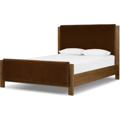 Willem Bed by Four Hands in omari natural, saddle tan oak, saddle tan oak veneer. Made from 79% polyester, 16% viscose (rayon), 5% flax/linen, solid oak, oak veneer in a modern style.