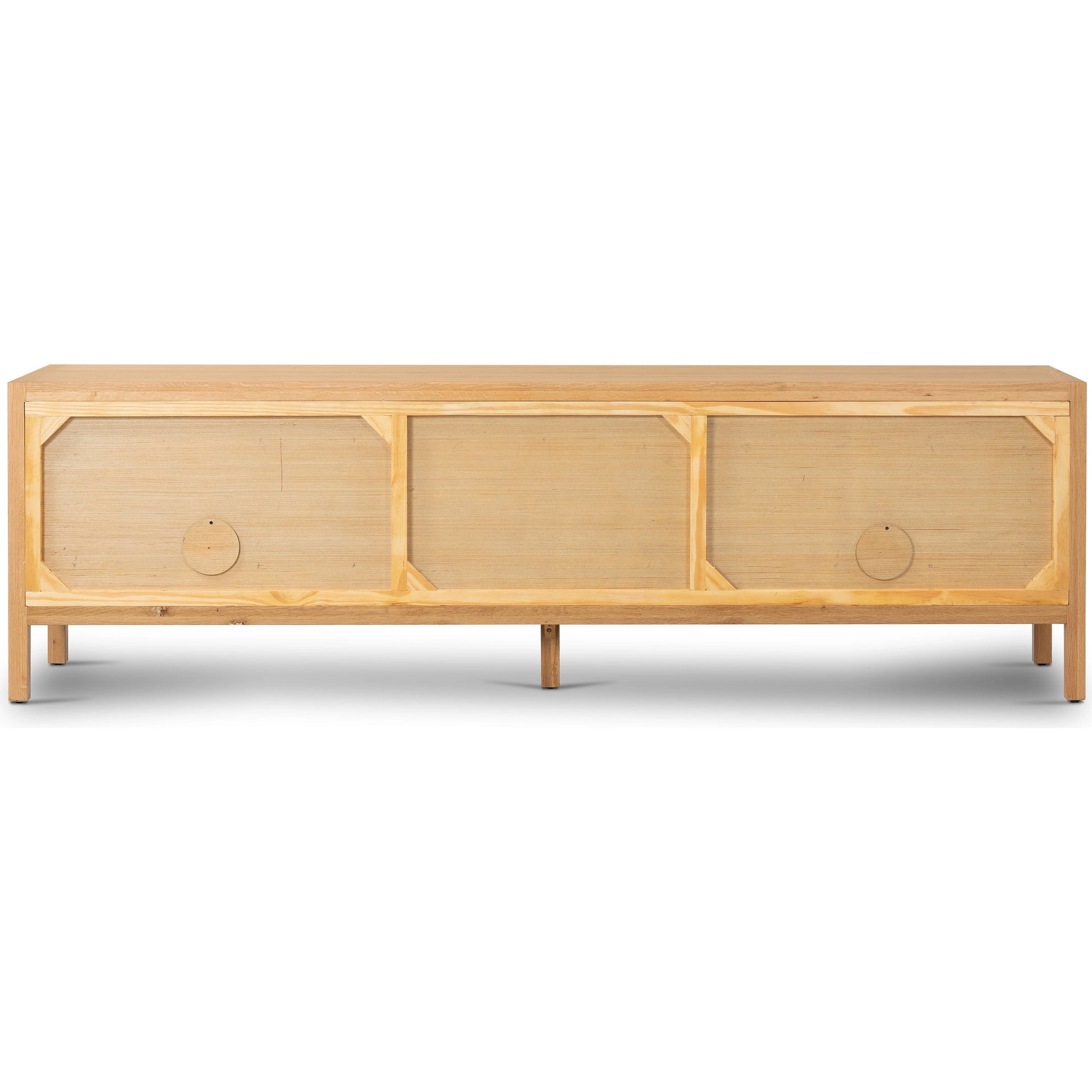 Laker Media Console by Four Hands in black oak. Made from solid oak, rush, oak veneer in a modern style.