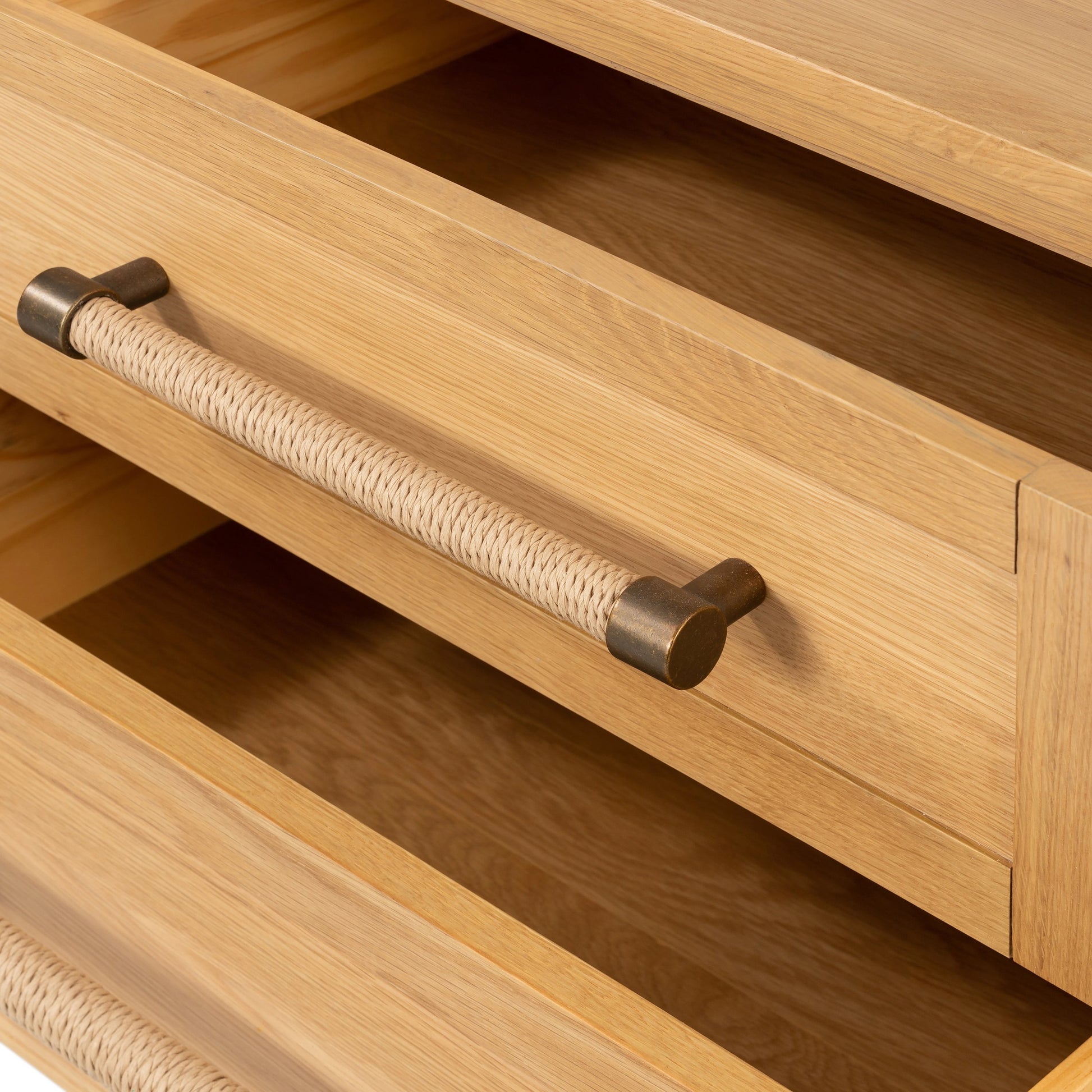 Laker Media Console by Four Hands in black oak. Made from solid oak, rush, oak veneer in a modern style.