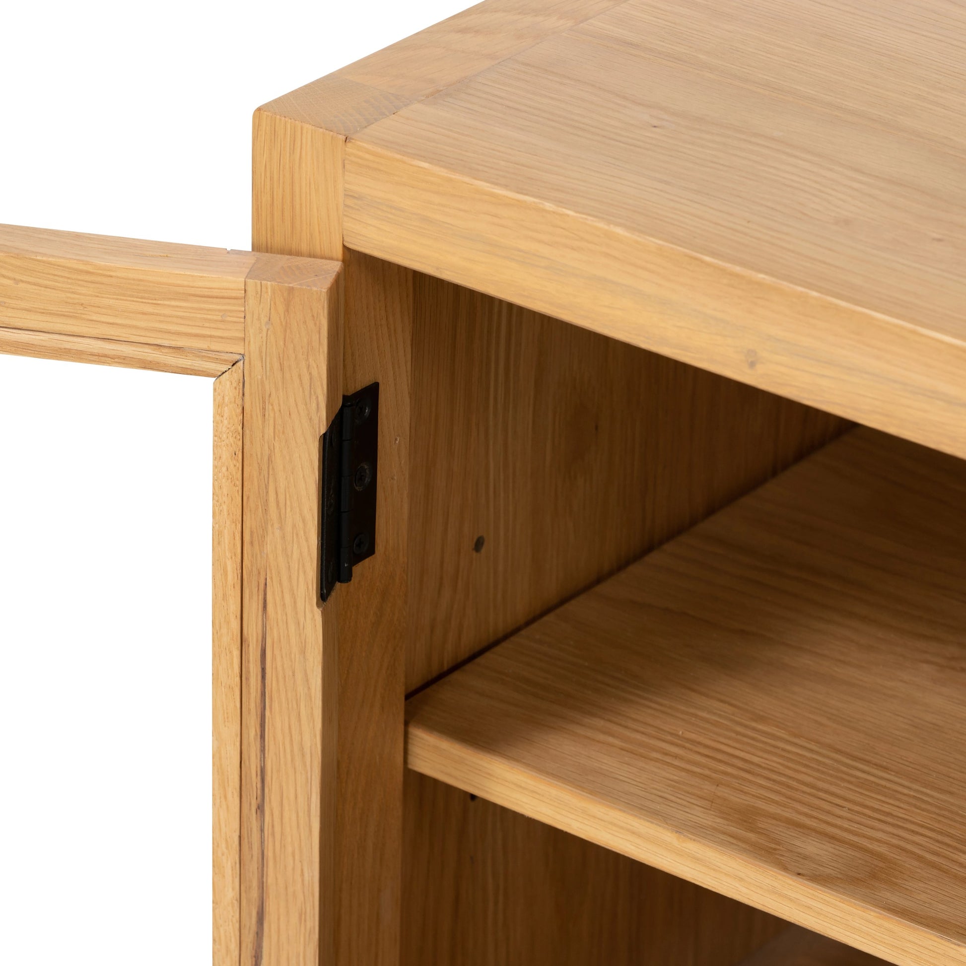 Laker Media Console by Four Hands in black oak. Made from solid oak, rush, oak veneer in a modern style.