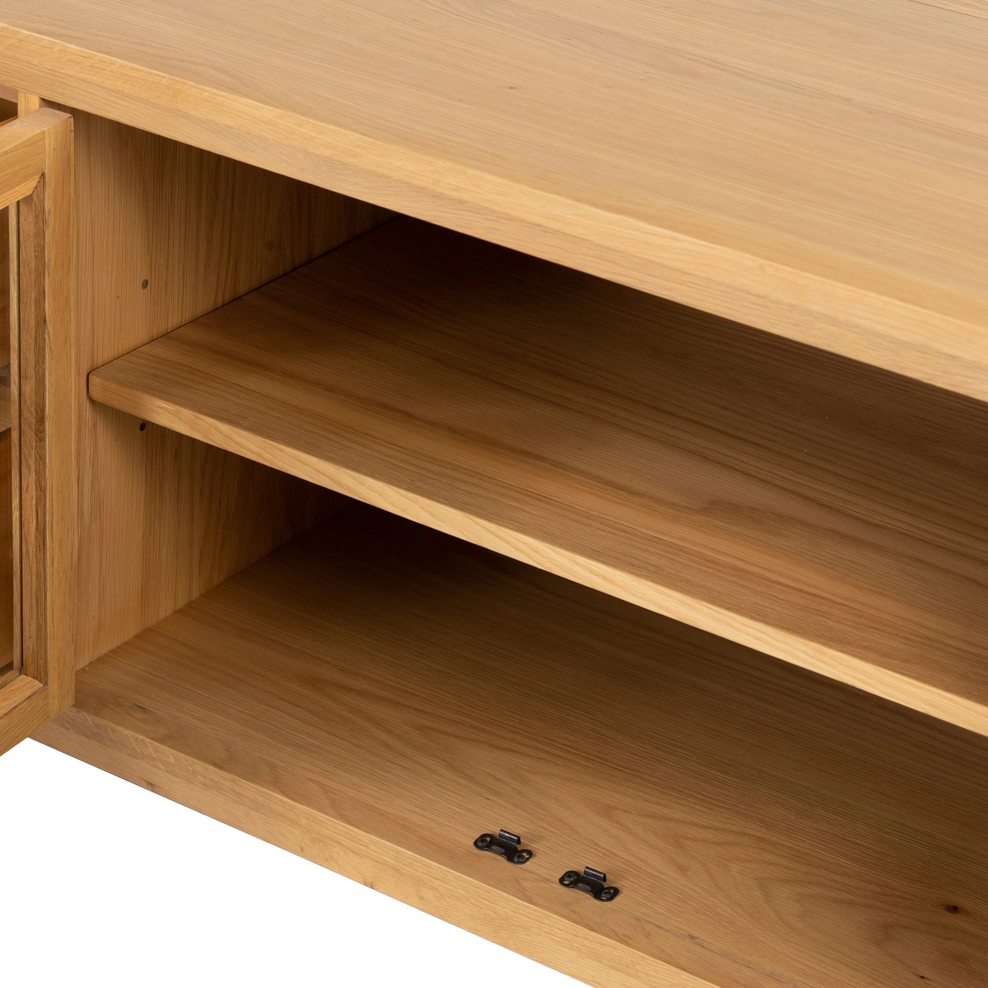 Laker Media Console by Four Hands in black oak. Made from solid oak, rush, oak veneer in a modern style.