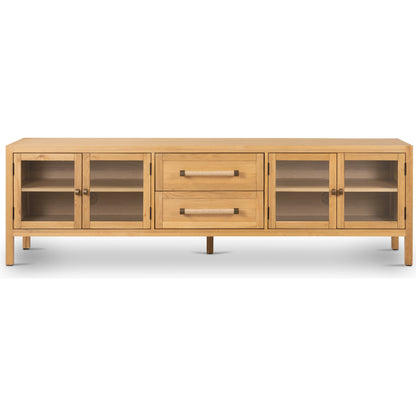 Laker Media Console by Four Hands in black oak. Made from solid oak, rush, oak veneer in a modern style.