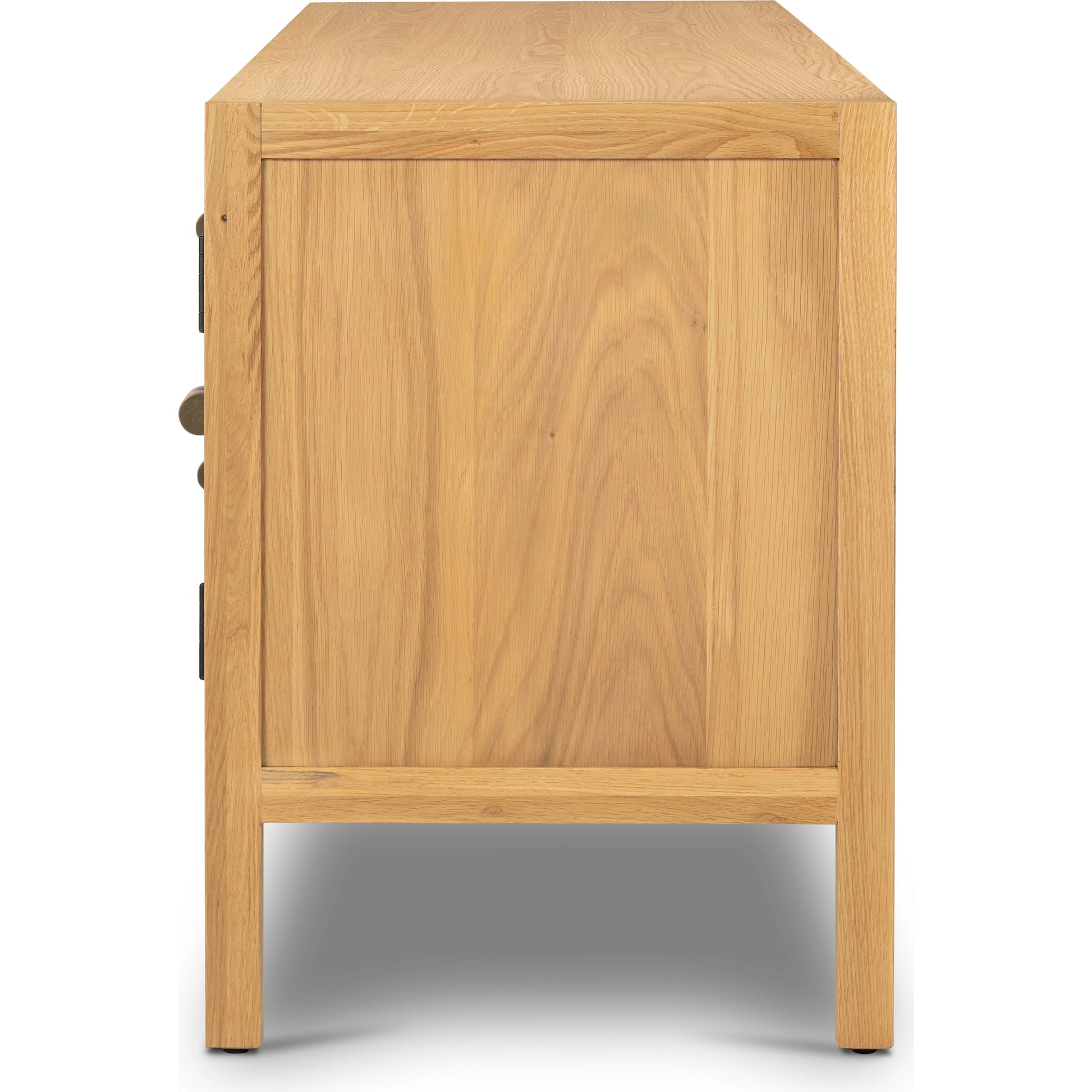 Laker Media Console by Four Hands in black oak. Made from solid oak, rush, oak veneer in a modern style.