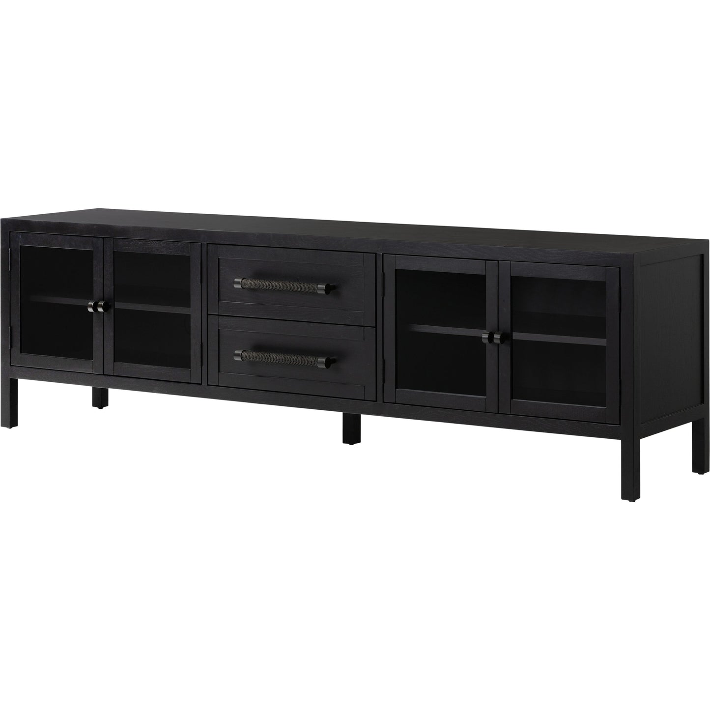 015 SI-2001543 | Primary Silo | Laker Media Console by Four Hands in black oak. Made from solid oak, rush, oak veneer in a modern style.