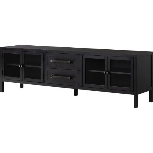 Laker Media Console by Four Hands in black oak. Made from solid oak, rush, oak veneer in a modern style.
