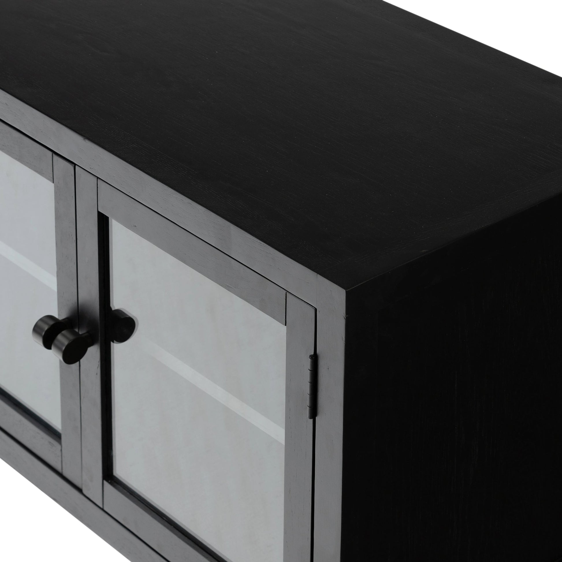 Laker Media Console by Four Hands in black oak. Made from solid oak, rush, oak veneer in a modern style.