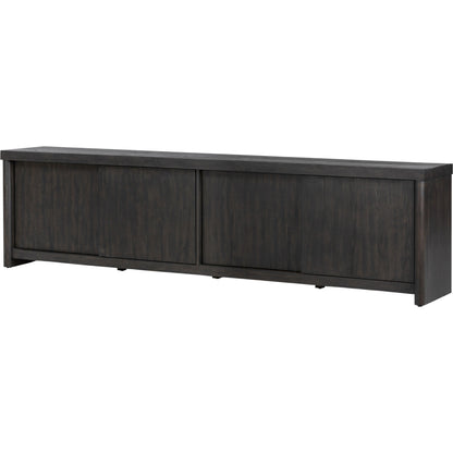 Laredo Media Console by Four Hands in smoked black. Made from solid oak, thick oak veneer in a modern style.