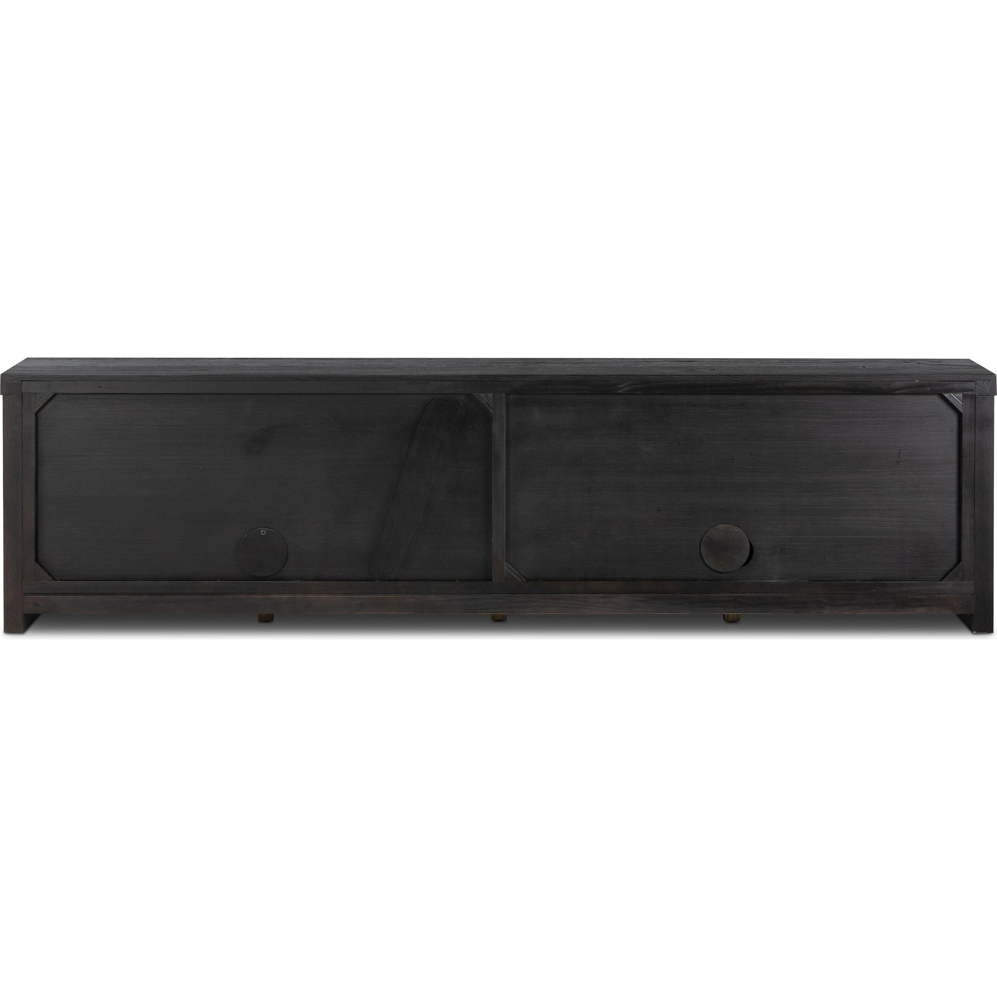Laredo Media Console by Four Hands in smoked black. Made from solid oak, thick oak veneer in a modern style.