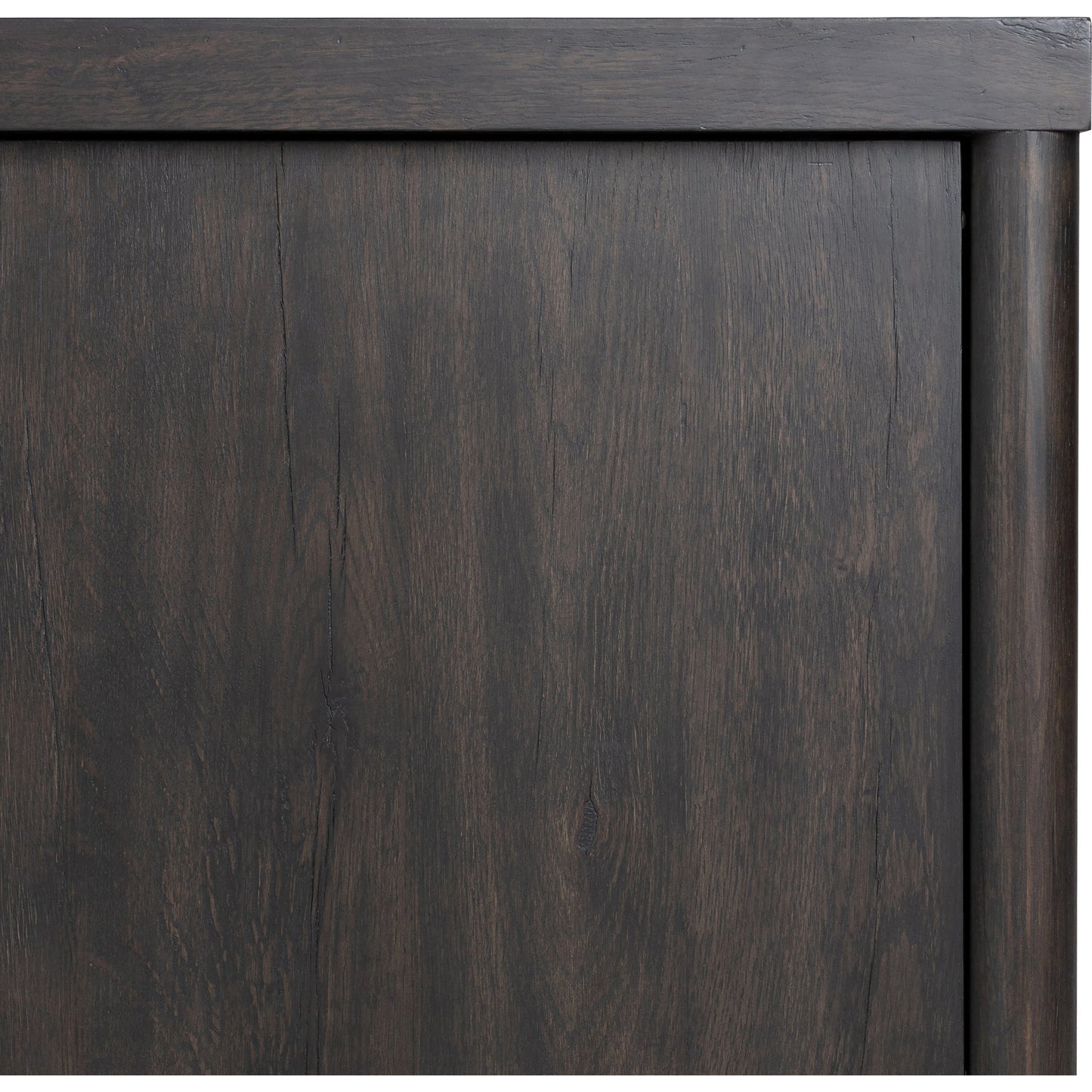007 SI-2074416 | Closeup | Laredo Media Console by Four Hands in smoked black. Made from solid oak, thick oak veneer in a modern style.