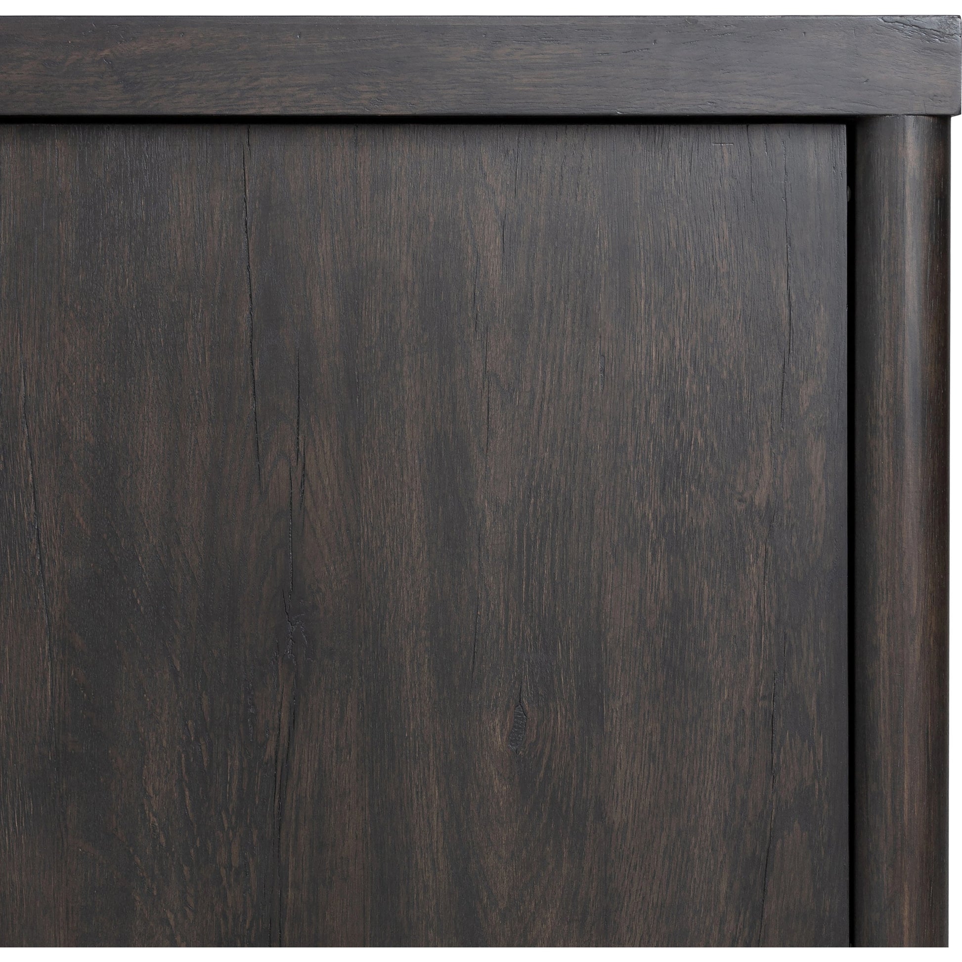 Laredo Media Console by Four Hands in smoked black. Made from solid oak, thick oak veneer in a modern style.