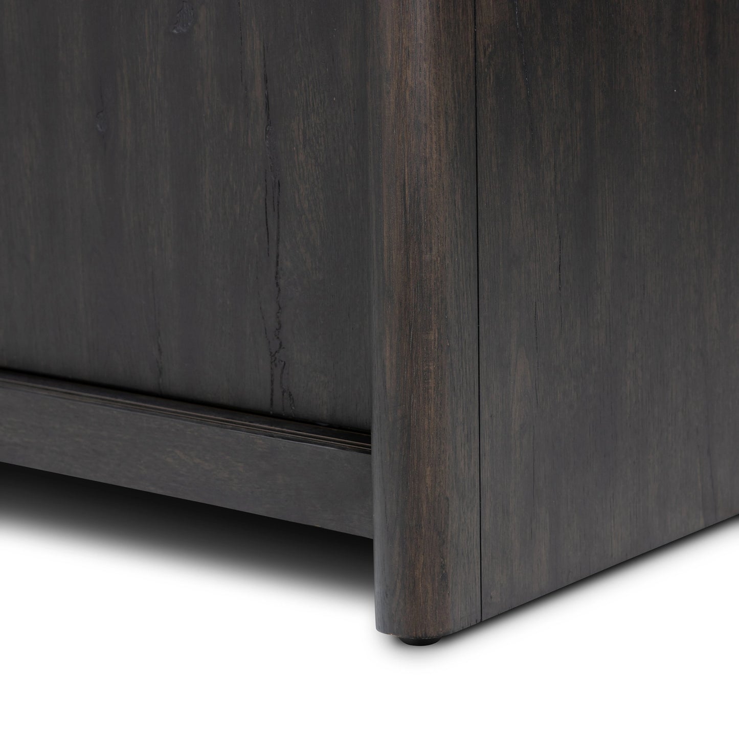 012 SI-2074416 | Closeup | Laredo Media Console by Four Hands in smoked black. Made from solid oak, thick oak veneer in a modern style.