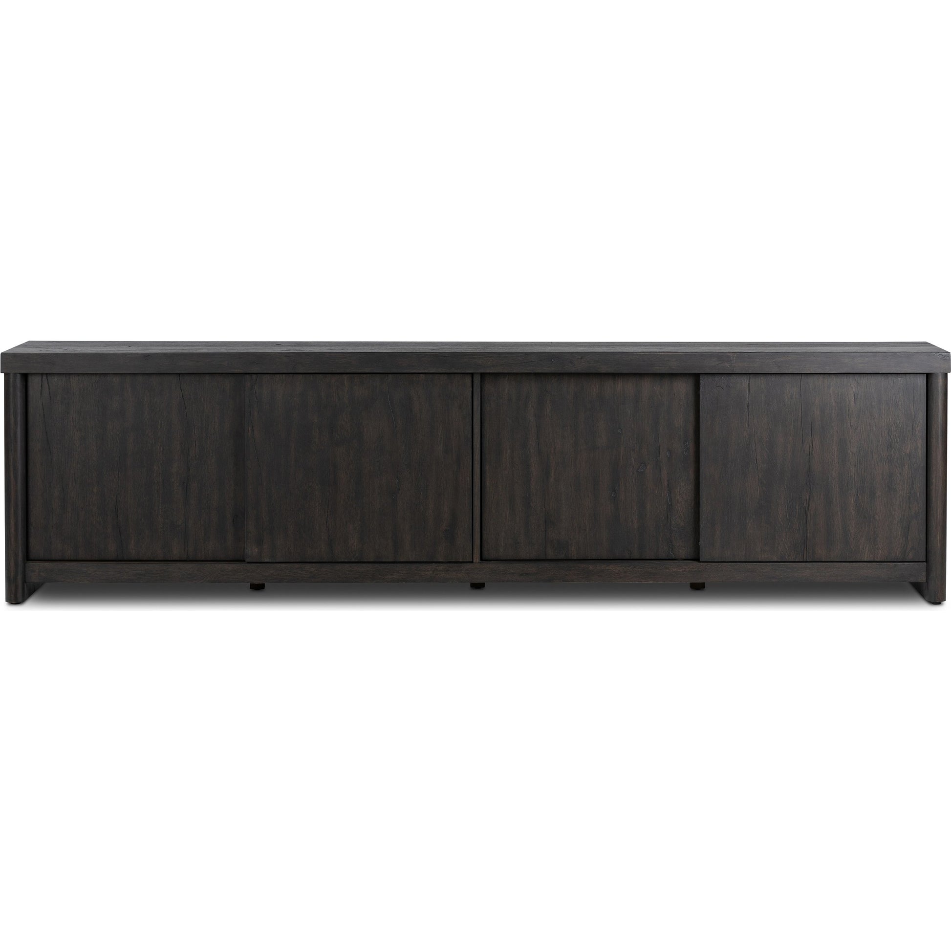 Laredo Media Console by Four Hands in smoked black. Made from solid oak, thick oak veneer in a modern style.