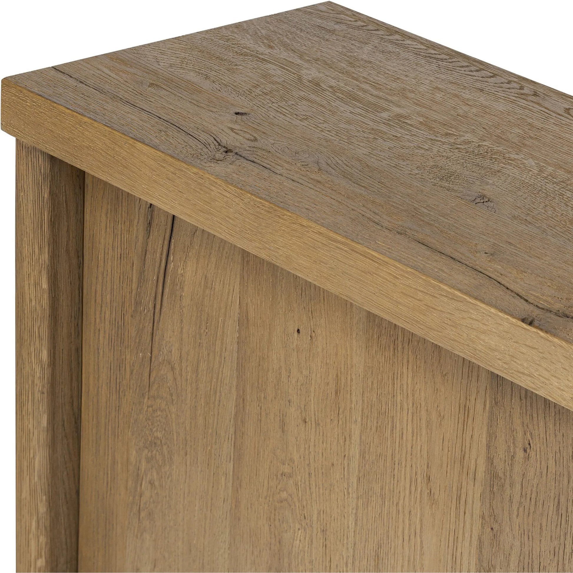 Laredo Media Console by Four Hands in smoked black. Made from solid oak, thick oak veneer in a modern style.