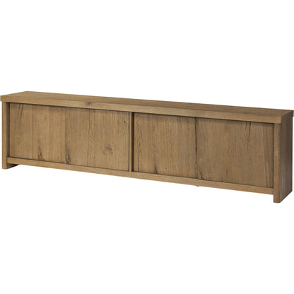 Laredo Media Console by Four Hands in smoked black. Made from solid oak, thick oak veneer in a modern style.