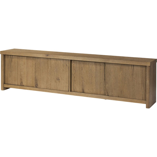 Laredo Media Console by Four Hands in smoked black. Made from solid oak, thick oak veneer in a modern style.