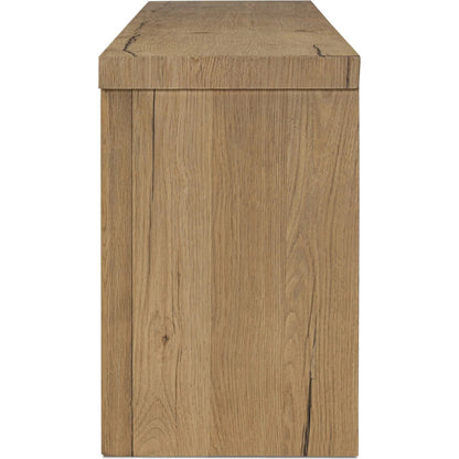 Laredo Media Console by Four Hands in smoked black. Made from solid oak, thick oak veneer in a modern style.