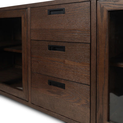 Lancaster Sideboard by Four Hands in drifted oak, drifted oak veneer, black iron. Made from solid oak, oak veneer, iron in a unique style.