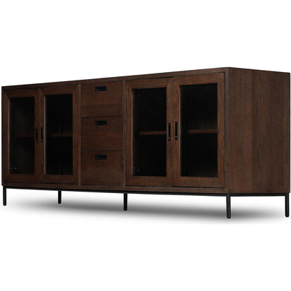 Lancaster Sideboard by Four Hands in drifted oak, drifted oak veneer, black iron. Made from solid oak, oak veneer, iron in a unique style.